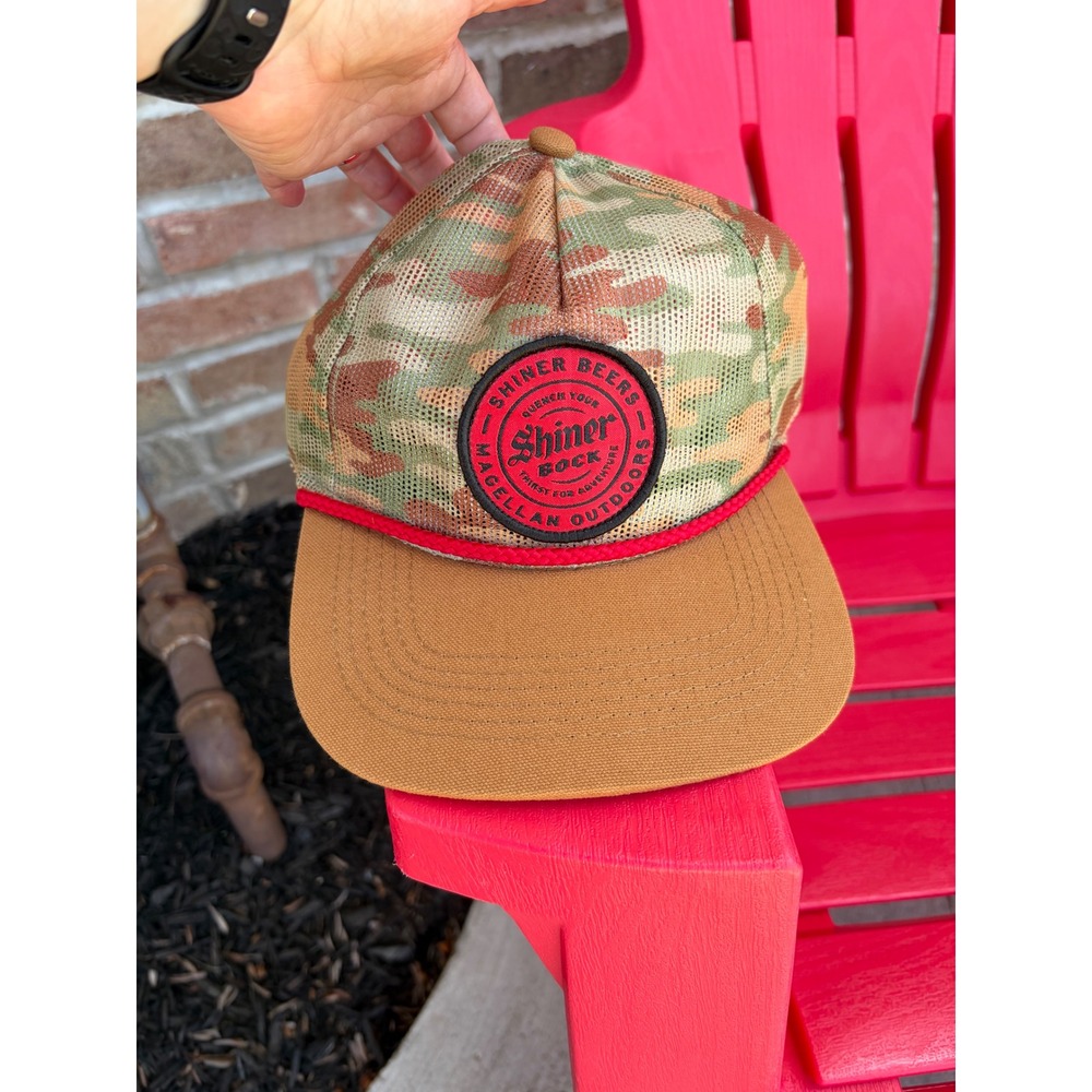Magellan Outdoors Shiner Bock Beer Camo Mesh Trucker Hat Snapback Cap Brown Red